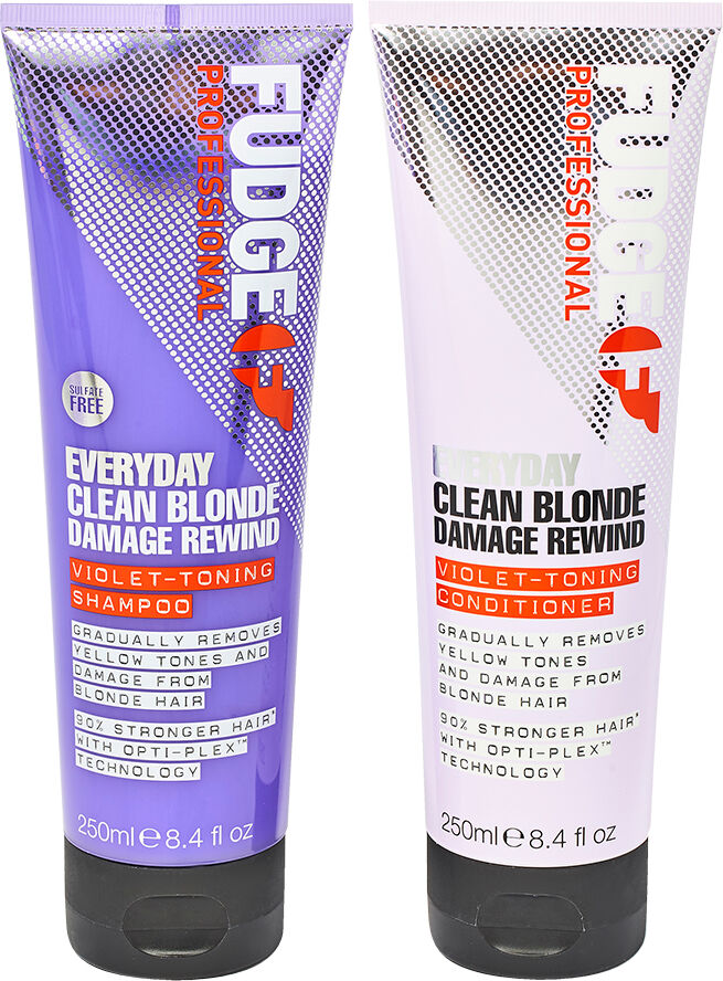 Fudge Professional Everyday Clean Blonde Damage Rewind VioletToning Shampoo & Conditioner Duo 2 x 250ml