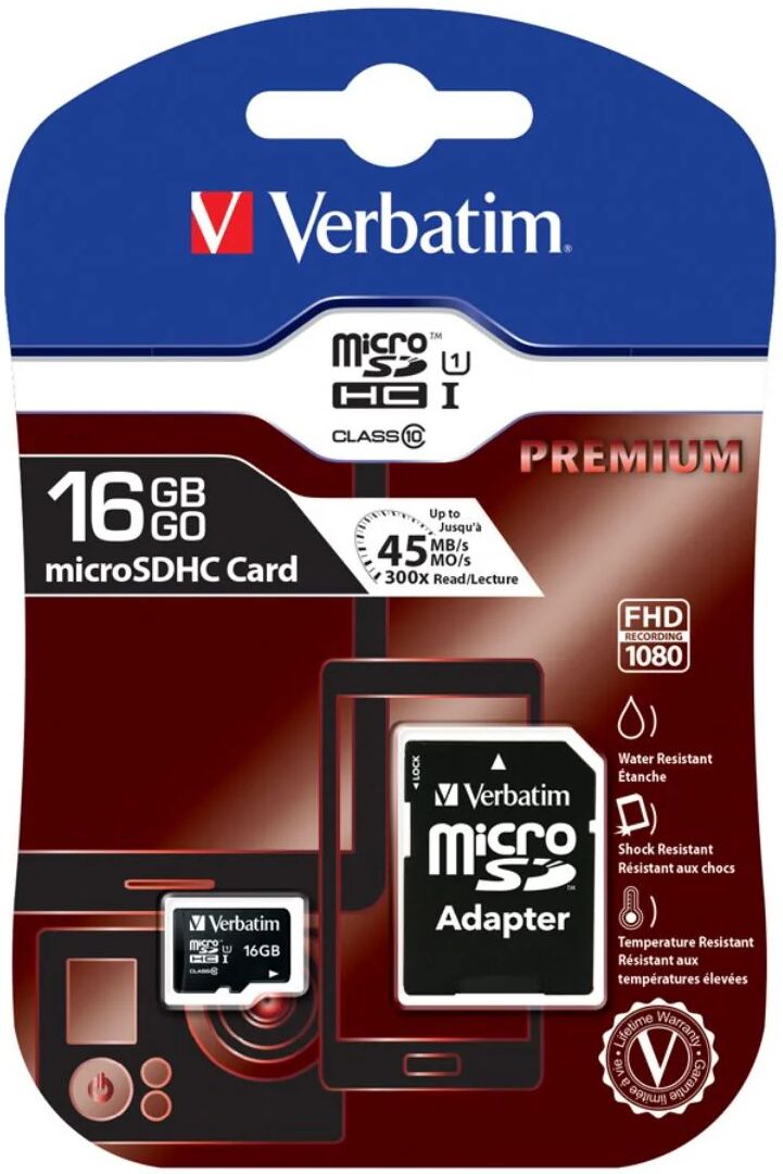 Verbatim Micro SDHC 16GB (Class 10) with Adaptor