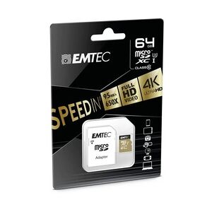 EMTEC Speicherkarte microSDXC 64GB Class10 Speed'IN 95/90 MBs mit Adapter 95MB/s lesen 90MB/s schreiben