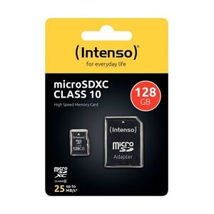 Intenso Micro-SDHC Speicherkarte, 128 GB, 10MB/s Class 10, mit SD-Adapter für Digital Cameras, Camcorders, Notebooks