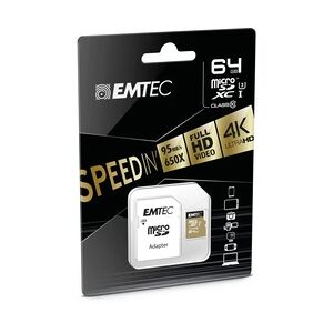 EMTEC Speicherkarte microSDXC 64GB Class10 Speed'IN 95/90 MBs mit Adapter 95MB/s lesen 90MB/s schreiben
