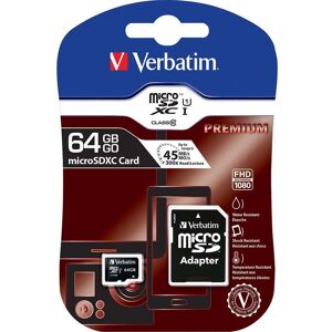 Verbatim Micro SDXC-Speicherkarte, 64 GB, Class 10 mit SD-Adapter