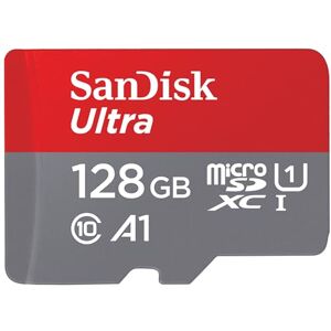 SanDisk Ultra Android microSDXC UHS-I Speicherkarte 128 GB + Adapter (Für Smartphones und Tablets, A1, Class 10, U1, Full HD-Videos, bis zu 140 MB/s Lesegeschwindigkeit) single Pack