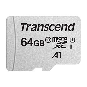 Transcend Highspeed 64GB micro SDXC/SDHC Speicherkarte (für Smartphones, etc. und Digitalkameras) / 4K, Class 10, UHS-I, A1 – TS64GUSD300S-AE (mit Adapter) silber