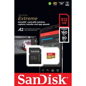 SanDisk microSDXC Card 512GB, Extreme, U3, A2, 4K UHD (R) 160MB/s, (W) 90MB/s, SD Adapter, Retail-Blister
