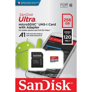 SanDisk microSDXC Card 256GB, Ultra, Class 10, U1, A1 (R) 120MB/s, SD Adapter, Retail-Blister