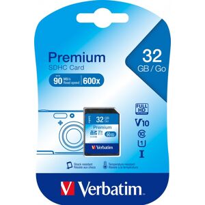 Verbatim SDHC-Card 32GB, Premium, Class 10, U1, UHS-I (R) 90MB/s, (W) 10MB/s, Retail-Blister