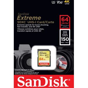 SanDisk SDXC-Card 64GB, Extreme, U3, UHS-I, 4K UHD (R) 150MB/s, (W) 40MB/s, Retail-Blister