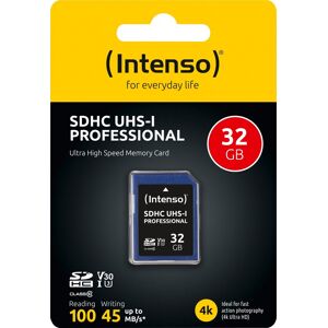 Intenso SDHC-Card 32GB, Professional, Class 10, U1, UHS-I (R) 100MB/s, (W) 45MB/s, Retail-Blister