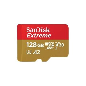 SanDisk Extreme - Flashhukommelseskort (microSDXC til SD adapter inkluderet) - 128 GB - A2 / Video Class V30 / UHS-I U3 / Class10 - microSDXC UHS-I