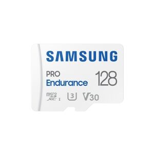 Samsung PRO Endurance MB-MJ128KA - Flashhukommelseskort (microSDXC til SD adapter inkluderet) - 128 GB - Video Class V30 / UHS-I U3 / Class10 - microSDXC UHS-I - hvid
