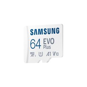 Samsung EVO Plus MB-MC64KA - Flashhukommelseskort (microSDXC til SD adapter inkluderet) - 64 GB - A1 / Video Class V10 / UHS-I U1 / Class10 - microSDXC UHS-I - hvid