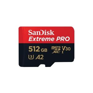 SanDisk Extreme Pro - Flashhukommelseskort (microSDXC til SD adapter inkluderet) - 512 GB - A2 / Video Class V30 / UHS-I U3 / Class10 - microSDXC UHS-I