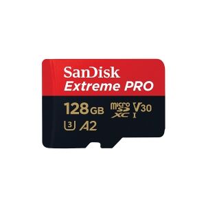 SanDisk Extreme Pro - Flashhukommelseskort (microSDXC til SD adapter inkluderet) - 128 GB - A2 / Video Class V30 / UHS-I U3 / Class10 - microSDXC UHS-I