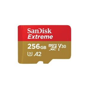 SanDisk Extreme - Flashhukommelseskort (microSDXC til SD adapter inkluderet) - 256 GB - A2 / Video Class V30 / UHS-I U3 / Class10 - microSDXC UHS-I