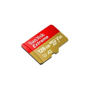 SanDisk Extreme - Flashhukommelseskort (microSDXC til SD adapter inkluderet) - 128 GB - A2 / Video Class V30 / UHS-I U3 / Class10 - microSDXC UHS-I