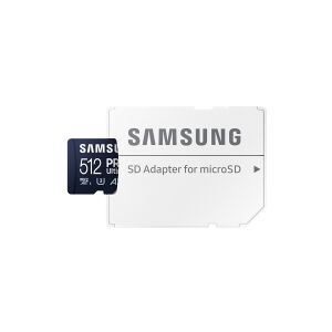 Samsung PRO Ultimate MB-MY512SA - Flashhukommelseskort (SD adapter inkluderet) - 512 GB - A2 / Video Class V30 / UHS-I U3 - microSDXC UHS-I - blå