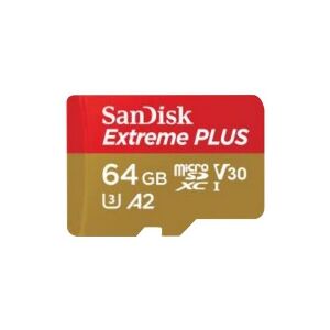 SanDisk Extreme PLUS - Flashhukommelseskort (microSDXC til SD adapter inkluderet) - 64 GB - A2 / Video Class V30 / UHS-I U3 / Class10 - microSDXC UHS-I