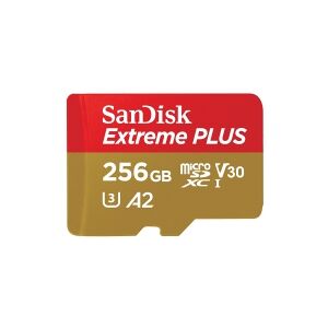 SanDisk Extreme PLUS - Flashhukommelseskort (microSDXC til SD adapter inkluderet) - 256 GB - A2 / Video Class V30 / UHS-I U3 / Class10 - microSDXC UHS-I