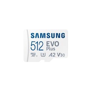 Samsung EVO Plus MB-MC512S - Flashhukommelseskort (microSDXC til SD adapter inkluderet) - 512 GB - A2 / Video Class V30 / UHS-I U3 / Class10 - microSDXC UHS-I - hvid