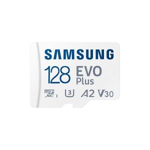 Samsung EVO Plus MB-MC128S - Flashhukommelseskort (microSDXC til SD adapter inkluderet) - 128 GB - A2 / Video Class V30 / UHS-I U3 / Class10 - microSDXC UHS-I - hvid