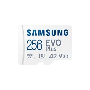 Samsung EVO Plus MB-MC256S - Flashhukommelseskort (microSDXC til SD adapter inkluderet) - 256 GB - A2 / Video Class V30 / UHS-I U3 / Class10 - microSDXC UHS-I - hvid