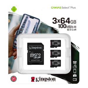 Kingston Canvas Select Plus Micro Sdhc - 3 X 64 Gb - Class 10