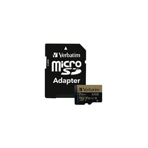 Verbatim PRO+ - Carte mémoire flash (adaptateur microSDXC vers SD inclus(e)) - 64 Go - UHS Class 3 / Class10 - microSDXC UHS-I - Publicité