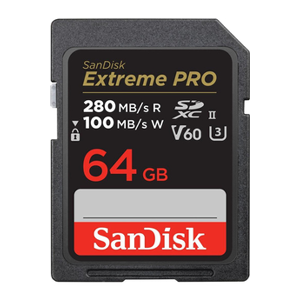 Sandisk Extreme Pro 64 Go, 280/100MB/s,V60,C10,UHS-II,U3 - Publicité