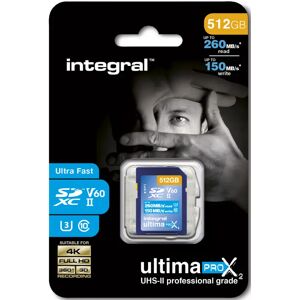 INTEGRAL Carte SD 512GB Classe 10 UHS-II V 60 R260/W150 MB/s