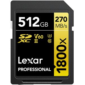 Lexar Carte SDXC 512GB Professionnal UHS-II (1800x) V60 Gold