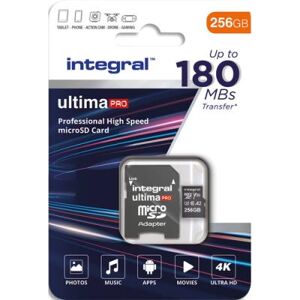 Carte micro SDXC+adaptateur Integral 256 Go class10/A2 180mb/s lecture, 130mb/s écriture