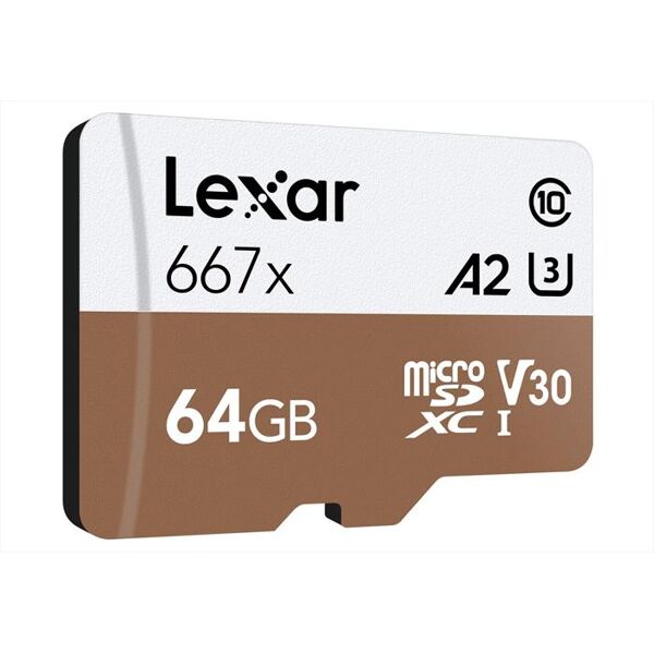 lexar microsdxc 667x 64gb w/adapter-white/brown
