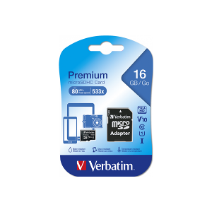 Micro SDHC minneskort + adapter 16GB   klass 10   Verbatim