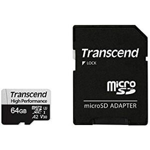 Transcend 64GB High Performance microSDXC 330S Memory Card, Class 10, U3, V30, A2, 100/60 MB/s TS64GUSD330S