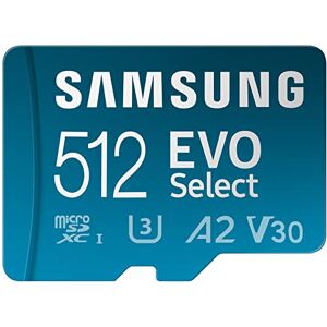 SAMSUNG EVO Select Micro SD-Memory-Card + Adapter, 512GB microSDXC 130MB/s Full HD & 4K UHD, UHS-I, U3, A2, V30, Expanded Storage for Android Smartphones, Tablets, Nintendo-Switch (MB-ME512KA/AM)