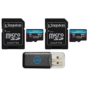 Kingston MicroSD 64GB Canvas Go Plus Memory Card (2 Pack) with Adapter Works with GoPro Hero 10 (Hero10) Class 10, A2, SDXC (SDCG3/64GB) Bundle with (1) Everything But Stromboli MicroSD Card Reader
