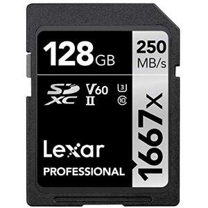 Lexar Professional 1667x SD Card 128GB, SDXC UHS-II Memory Card, Up to 250MB/s Read, 120MB/s Write, Class 10, U3, V60 SD for Professional Photographer, Videographer, Enthusiast (LSD128CB1667)