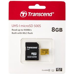 Transcend 8GB microSDHC 500S Memory Card UHS- I, C10, U3, V30, 4K, Full HD, Up to 95/80 MB/s (ideal for action cameras and drone cameras) TS8GUSD500S