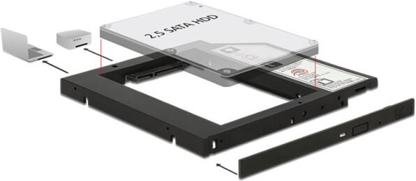 DeLock 62669 - Einbaurahmen für 1x2.5 Zoll HDD/SDD - für Einbau in Slim DVD-Slot im Notebook/Mini-PC