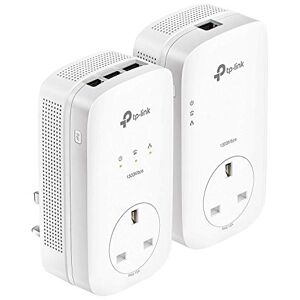 TP-LINK TL-PA8033PKIT AV1300 3-Port Gigabit Passthrough 2x2 MIMO Powerline Adapter Starter Kit, No Configuration Required, UK Plug