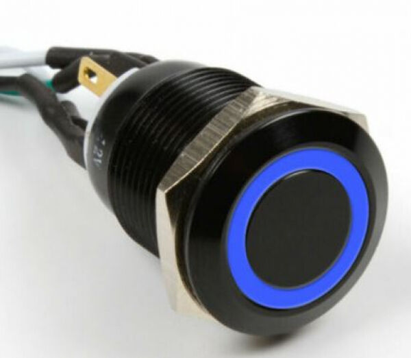 Impactics Vandalismustaster 19mm - iP65, blaue LED - schwarz