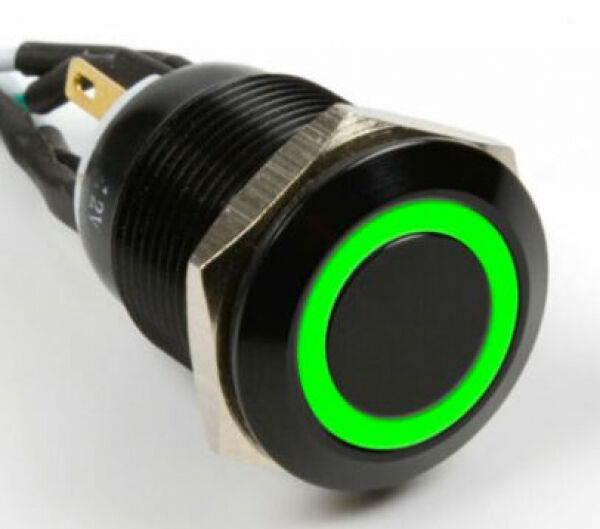 Impactics Vandalismustaster 19mm - iP65, grüne LED - schwarz