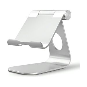 TOJ Aluminium Tabletständer - Verstellbarer Tablethalter - Handyhalter - Stativ - Silber