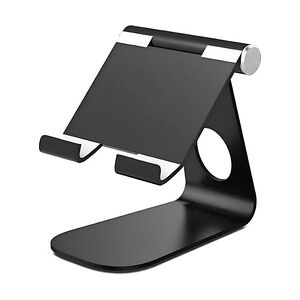 TOJ Aluminium Tabletständer - Verstellbarer Tablethalter - Handyhalter - Stativ - Schwarz