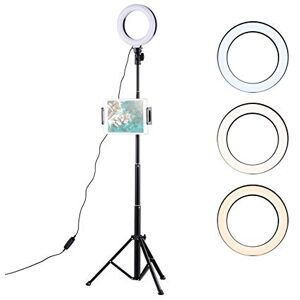 Andoer Anneau Lumineux LED Selfie de 6 Pouces 3 Modes 10 Niveaux de luminosité avec trépied Support de téléphone et de Tablette Télécommande BT pour Le Maquillage de la Photographie en Direct - Publicité