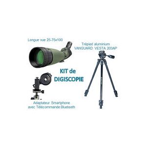 KIT Digiscopie avec longue vue 25-75x100 WP DIGITAL OPTIC et trépied VESTA 203 AP et adaptateur smartphone