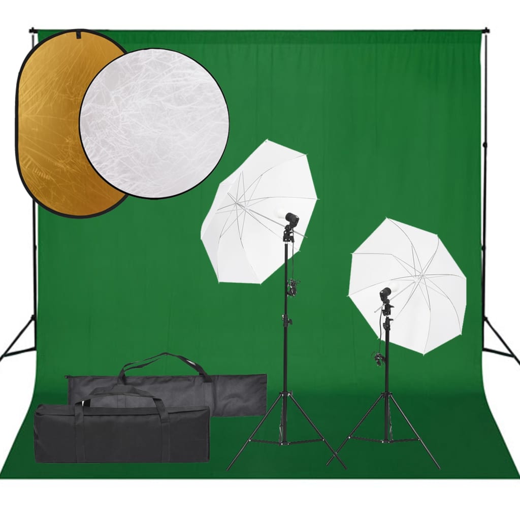 vidaXL Kit de estudio fotográfico con set de luces, fondo y reflector