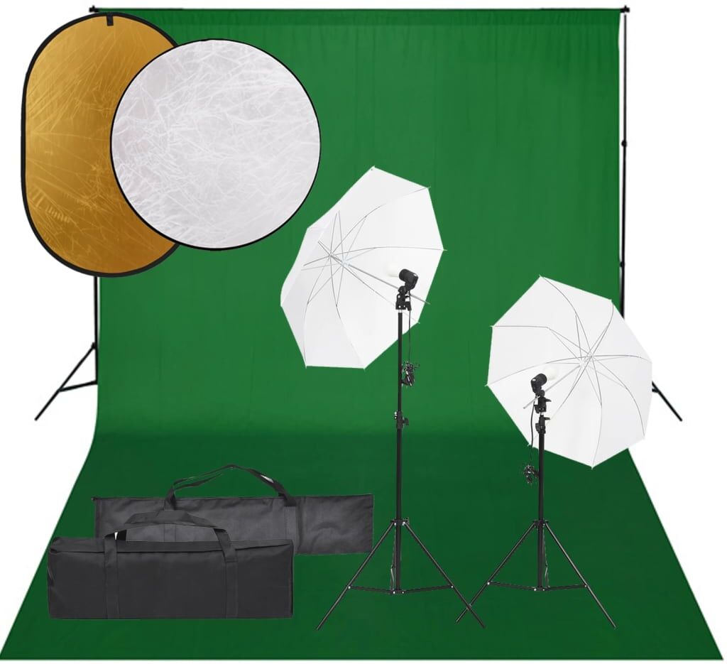 vidaXL Kit de estudio fotográfico con set de luces, fondo y reflector