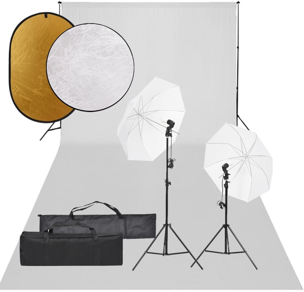 vidaXL Kit de estudio fotográfico con set de luces, fondo y reflector